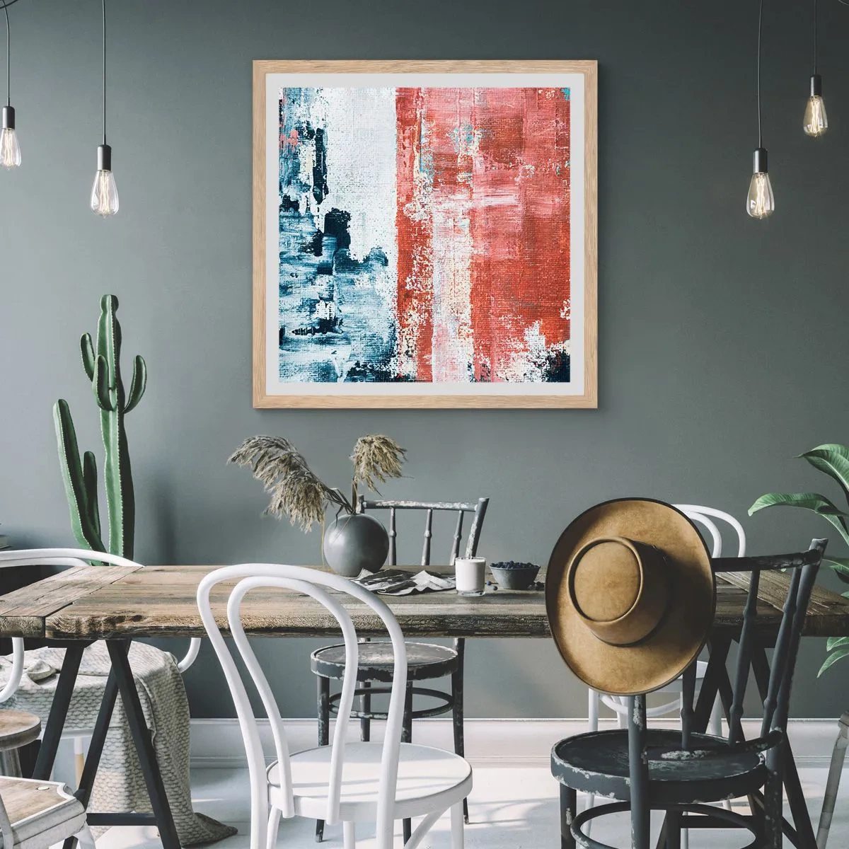 Plakat w ramie jasny dąb - Abstrakcyjne pół na pół - 30x30 cm