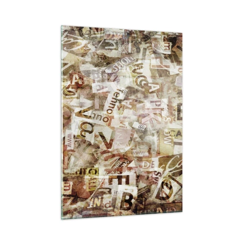 Obraz na szkle - Kolaż z liter i wycinków gazet w stylu vintage - 50x70cm - Zjednoliterzam paplomanię - Nowoczesna dekoracja ścienna do salonu, kuchni i sypialni ARTTOR