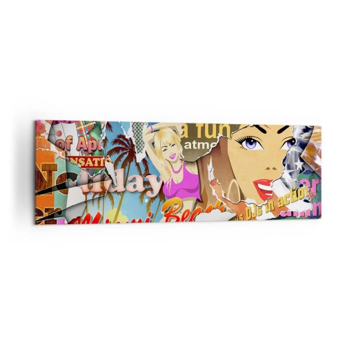 Obraz na płótnie - Kolorowy kolaż z elementami retro i pop-art - 160x50cm - Wakacyjne retrospekcje - Nowoczesna dekoracja ścienna do salonu i sypialni ARTTOR