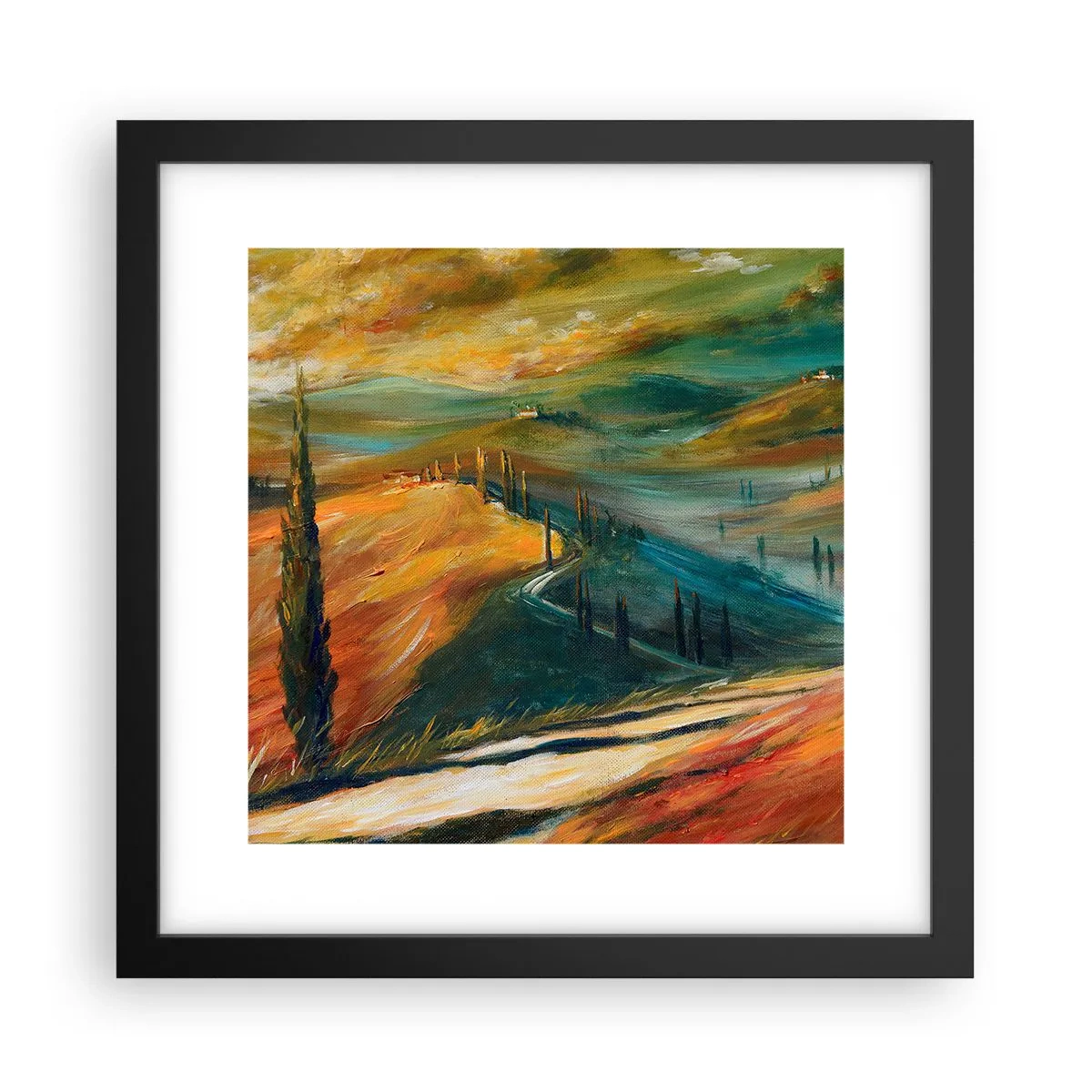 Plakat w czarnej ramie - Toskański pejzaż - 30x30 cm