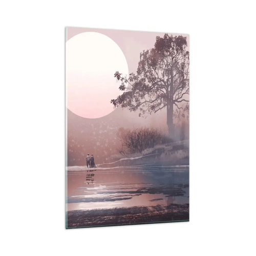 Obraz na szkle - Romantyczna scena z księżycem i drzewem nad wodą - 80x120cm - Nocne dziwy - Nowoczesna dekoracja ścienna do salonu i sypialni ARTTOR