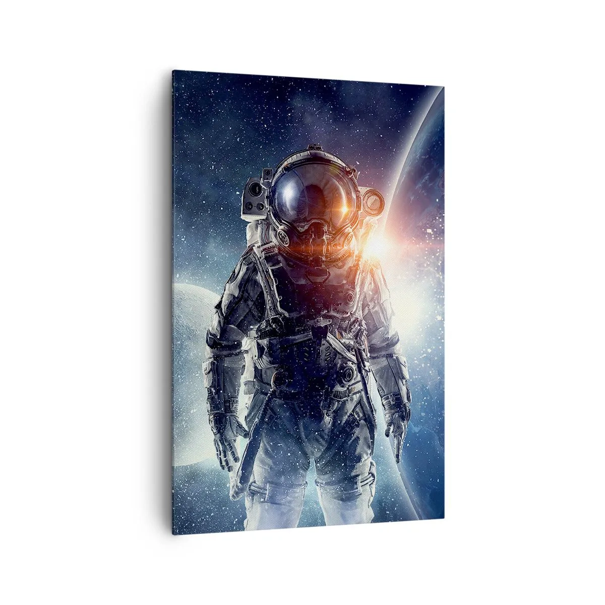 Obraz na płótnie - Astronauta na tle kosmosu i planety Ziemi - 80x120cm - Kosmiczna przygoda - Nowoczesna dekoracja ścienna do salonu i sypialni ARTTOR