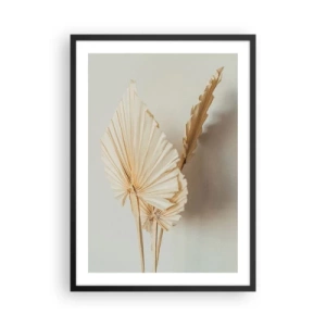 Plakat w czarnej ramie - Suszone liście palmy w minimalistycznej aranżacji na jasnym tle - 50x70cm - Gdy potrzebne ukojenie - Nowoczesna dekoracja ścienna do salonu i sypialni ARTTOR