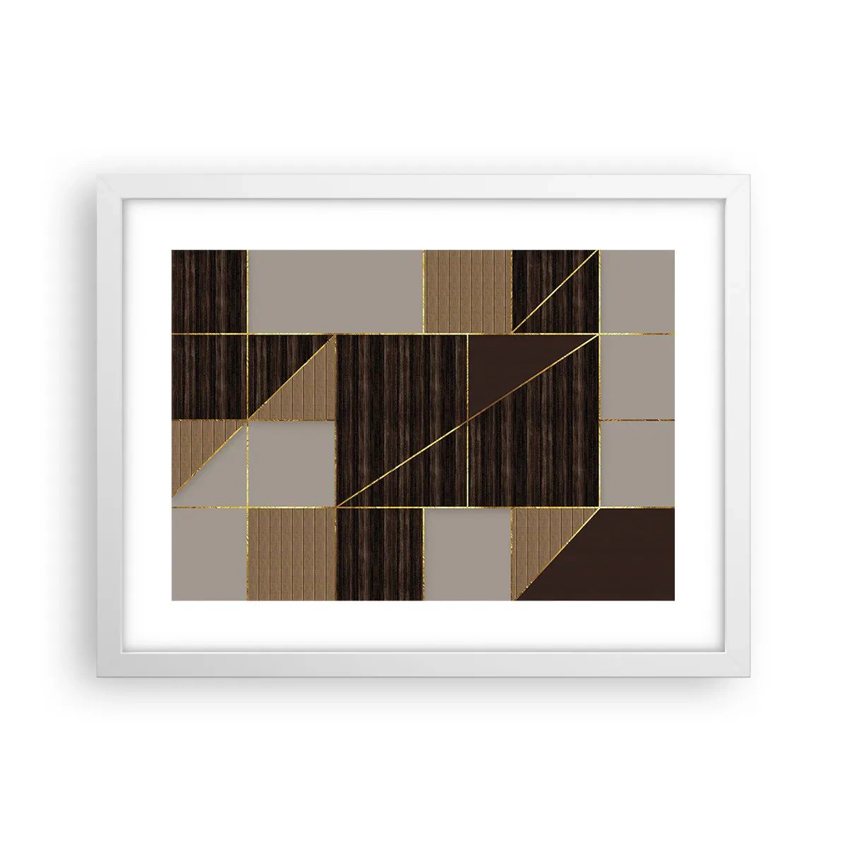 Plakat w białej ramie - Mozaika brązów i złota - 40x30 cm