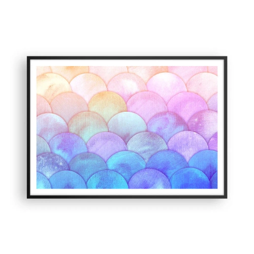 Plakat w czarnej ramie - Abstrakcyjne łuski w pastelowych odcieniach - 100x70cm - Perłowa łuska - Nowoczesna dekoracja ścienna do salonu i sypialni ARTTOR