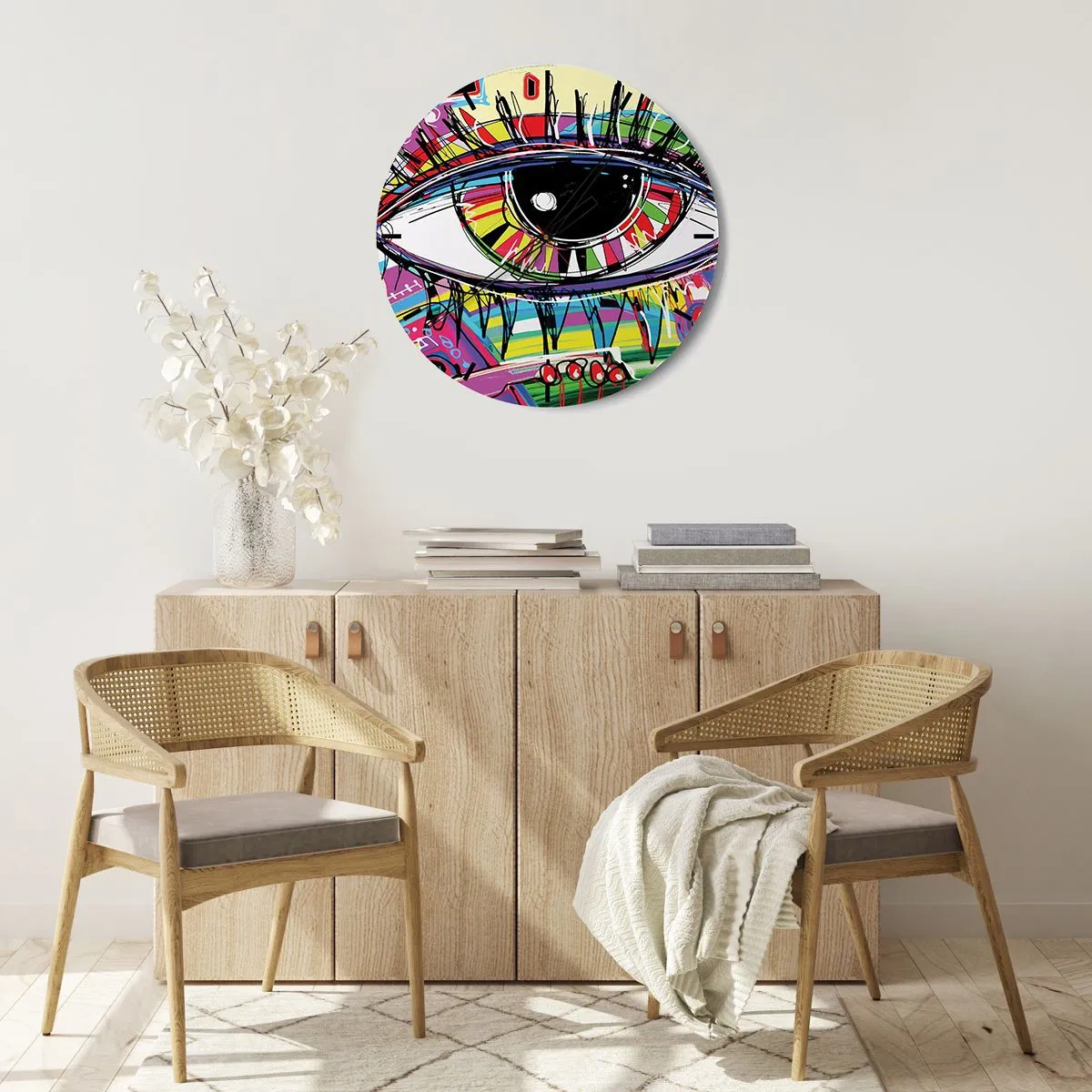 Zegar ścienny - Kolorowe oko - kolorowa dusza - 40x40 cm