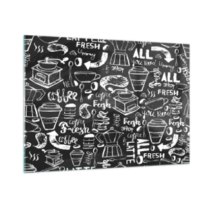 Obraz na szkle - Grafiki kawowe i napisy na czarnym tle w stylu retro - 100x70cm - All you need is… - Nowoczesna dekoracja ścienna do salonu, kuchni i sypialni ARTTOR
