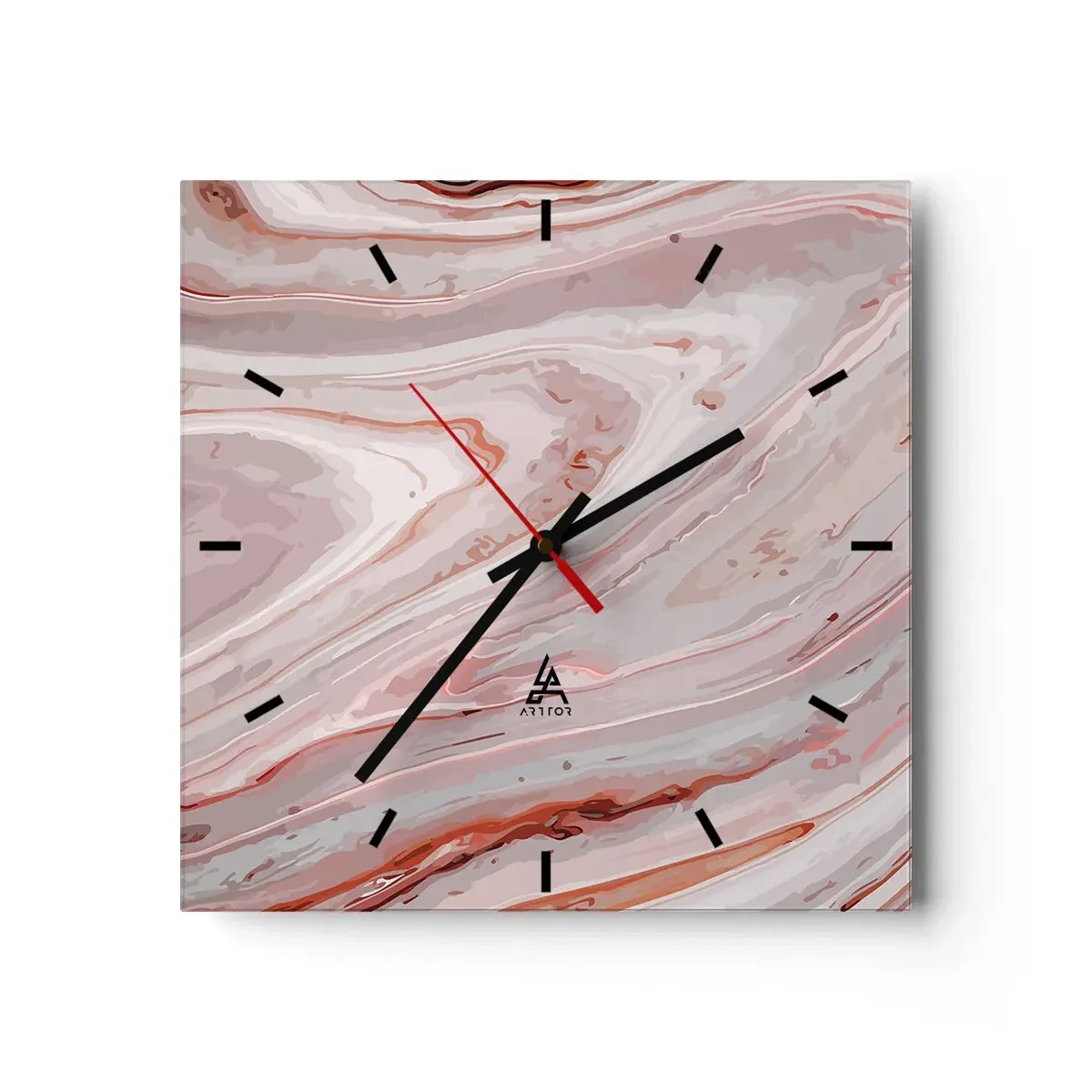Zegar ścienny - Abstrakcyjne fale w delikatnych odcieniach różu i beżu - 30x30cm - Różowy w płynie - Nowoczesna dekoracja ścienna do salonu i sypialni ARTTOR