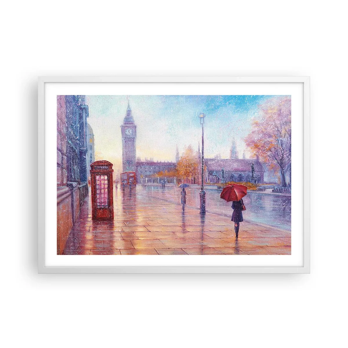 Plakat w białej ramie - Londyński jesienny dzień - 70x50 cm