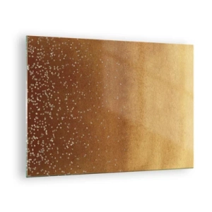 Obraz na szkle - Złoty abstrakcyjny wzór z drobnymi refleksami - 70x50cm - Narodziny światła - Nowoczesna dekoracja ścienna do salonu i sypialni ARTTOR