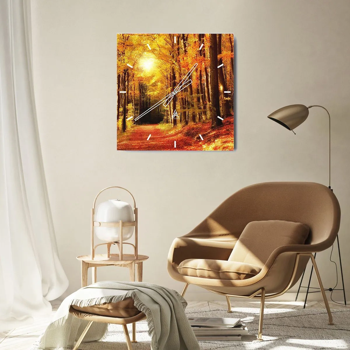 Zegar ścienny - Złota jesień na leśnej drodze - 40x40 cm
