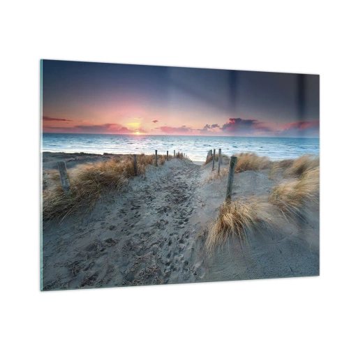 Obraz na szkle - Ścieżka przez wydmy prowadząca do morza o zachodzie - 100x70cm - Rozlałeś tęczę blasków promienistą… - Nowoczesna dekoracja ścienna do salonu, kuchni i sypialni ARTTOR