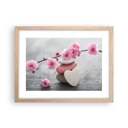 Plakat w ramie jasny dąb - Błogość z kwiatem wiśni - 40x30 cm