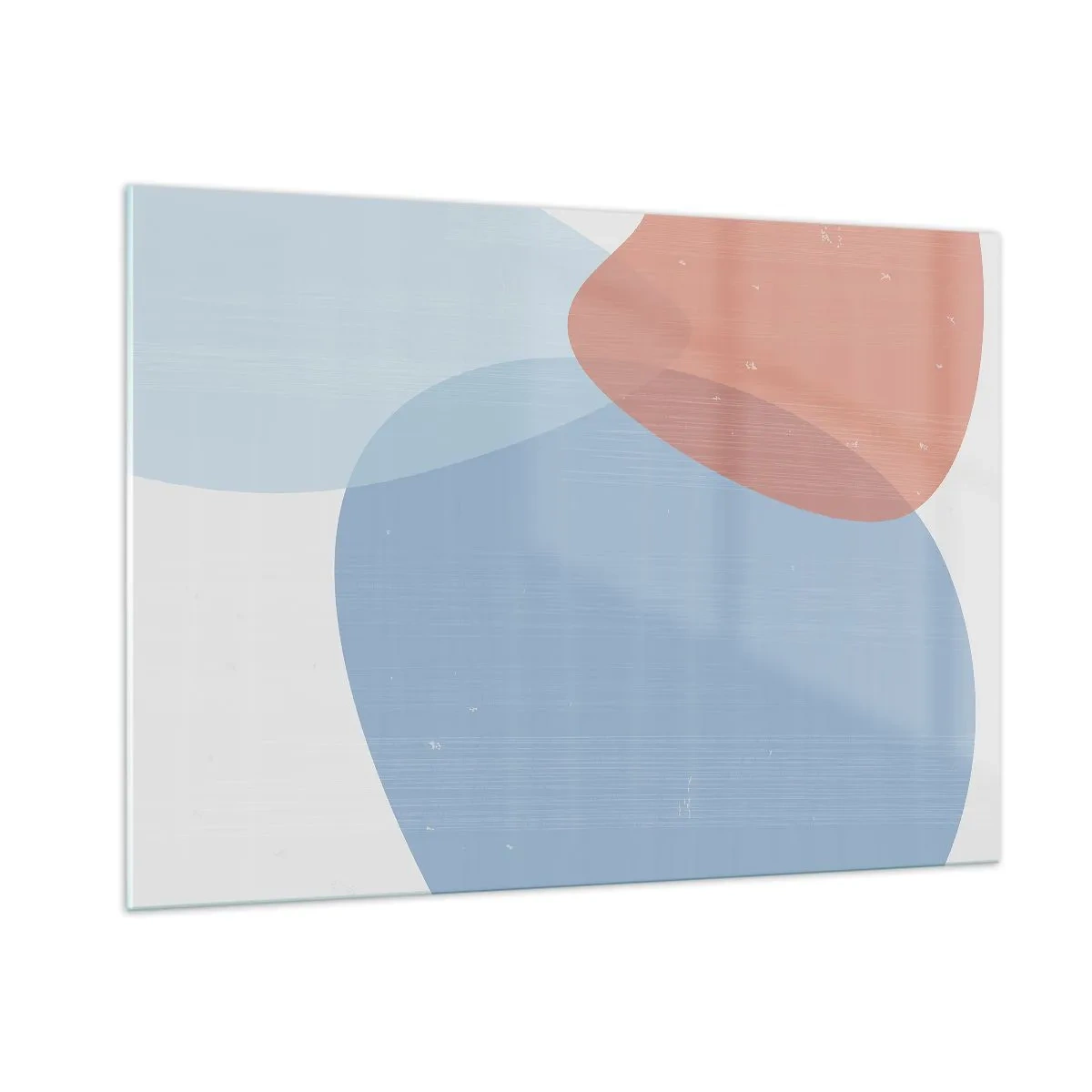 Obraz na szkle - Nowoczesna abstrakcja z niebieskim i różowym kształtem - 100x70cm - Pastelowe związki - Nowoczesna dekoracja ścienna do salonu, kuchni i sypialni ARTTOR