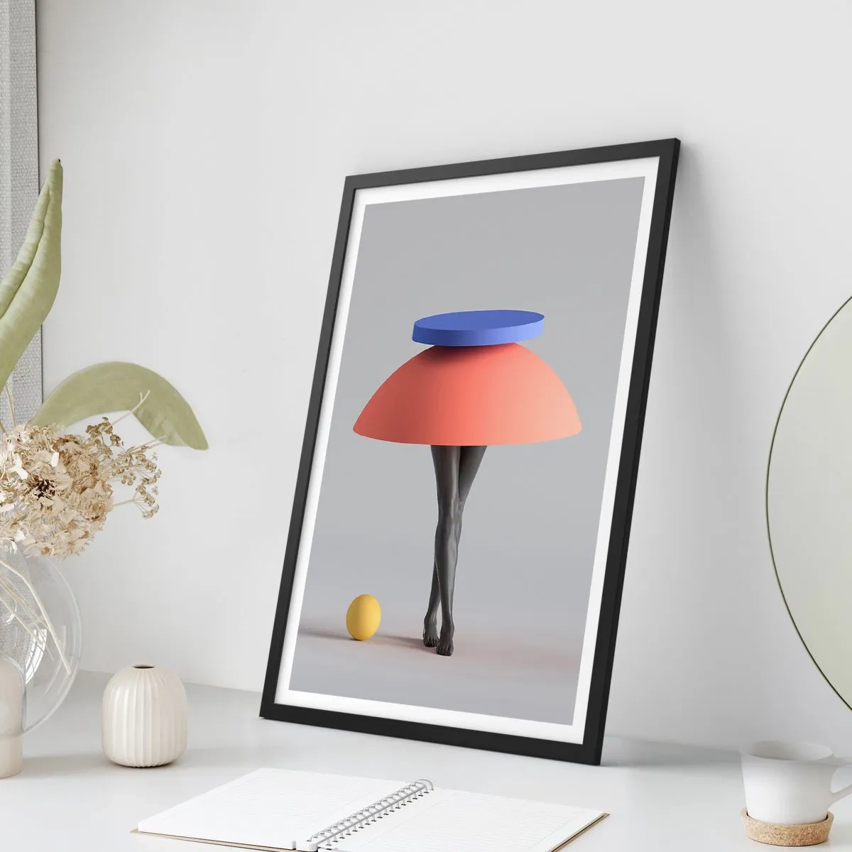 Plakat w czarnej ramie - Surrealistyczna postać z geometrycznymi kształtami - 50x70cm - Kompozycja surrealistyczna - Nowoczesna dekoracja ścienna do salonu i sypialni ARTTOR
