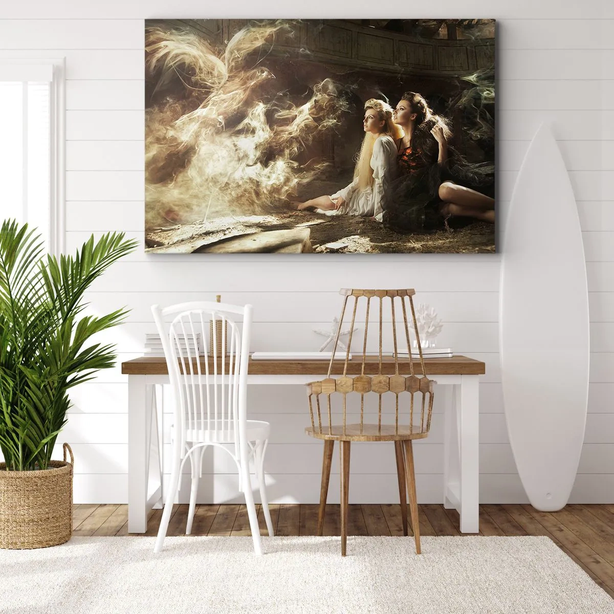 Obraz na płótnie - Dwie kobiety w magicznej scenerii z eterycznymi efektami świetlnymi - 100x70cm - I stała się poezja - Nowoczesna dekoracja ścienna do salonu, kuchni i sypialni ARTTOR