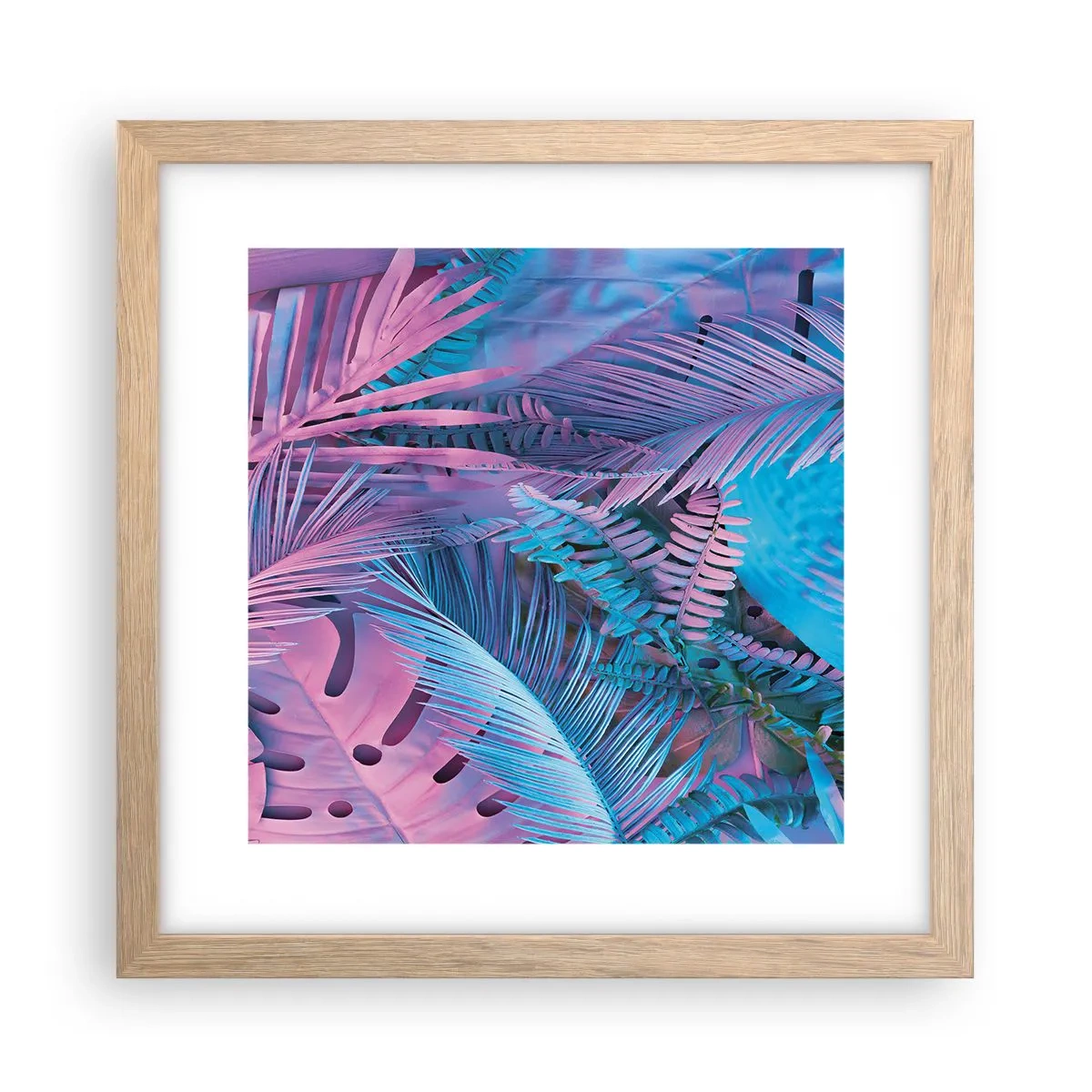 Plakat w ramie jasny dąb - Tropiki w różu i błękicie - 30x30 cm