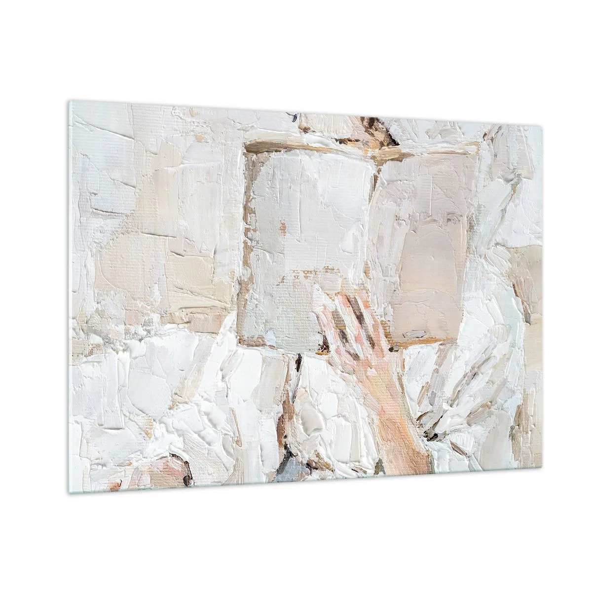 Obraz na szkle - Osoba zatopiona w lekturze książki na jasnym, impresyjnym tle - 100x70cm - W innym świecie - Nowoczesna dekoracja ścienna do salonu, kuchni i sypialni ARTTOR