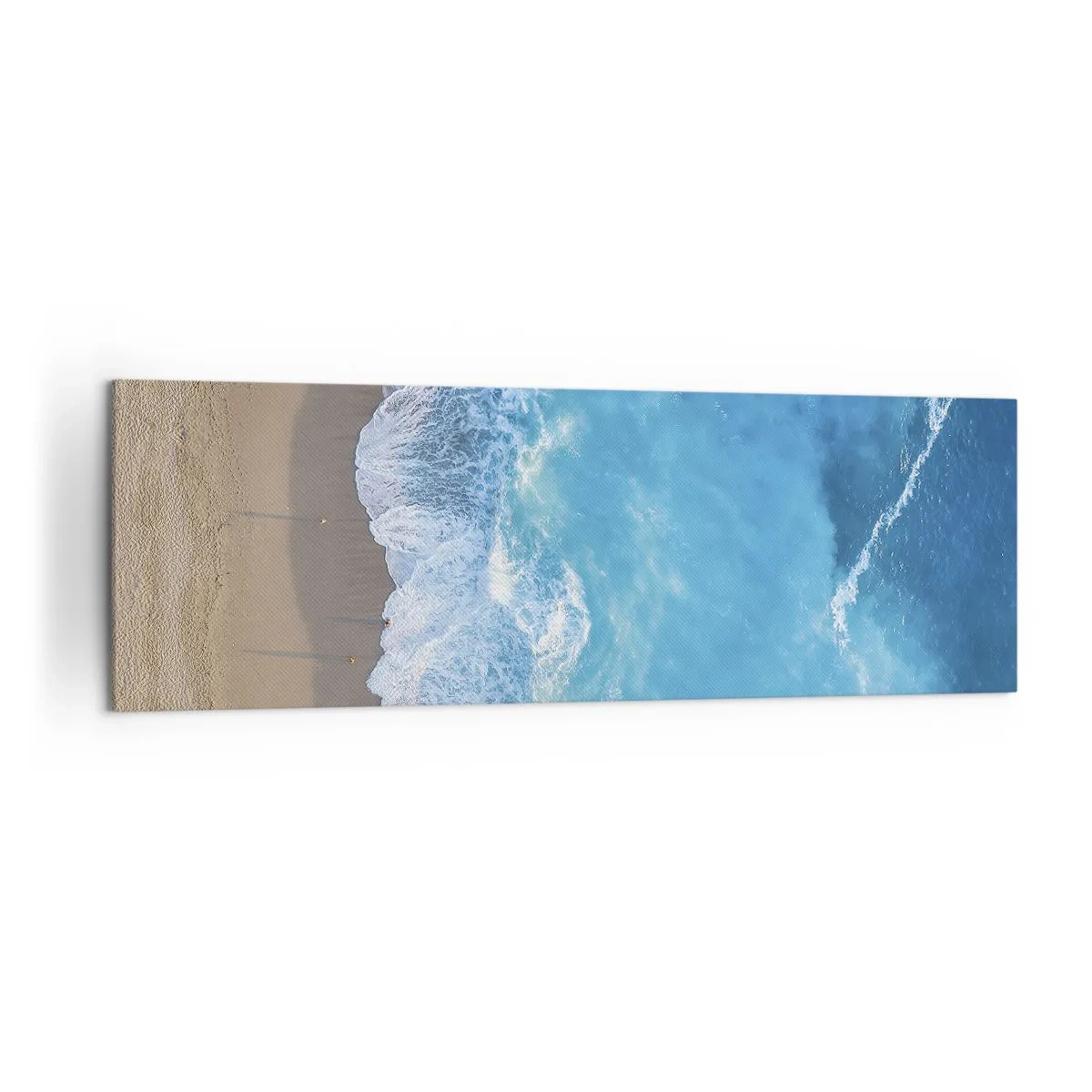 Obraz na płótnie - Widok na plażę i fale morskie z lotu ptaka - 160x50cm - Siła błękitu - Nowoczesna dekoracja ścienna do salonu i sypialni ARTTOR