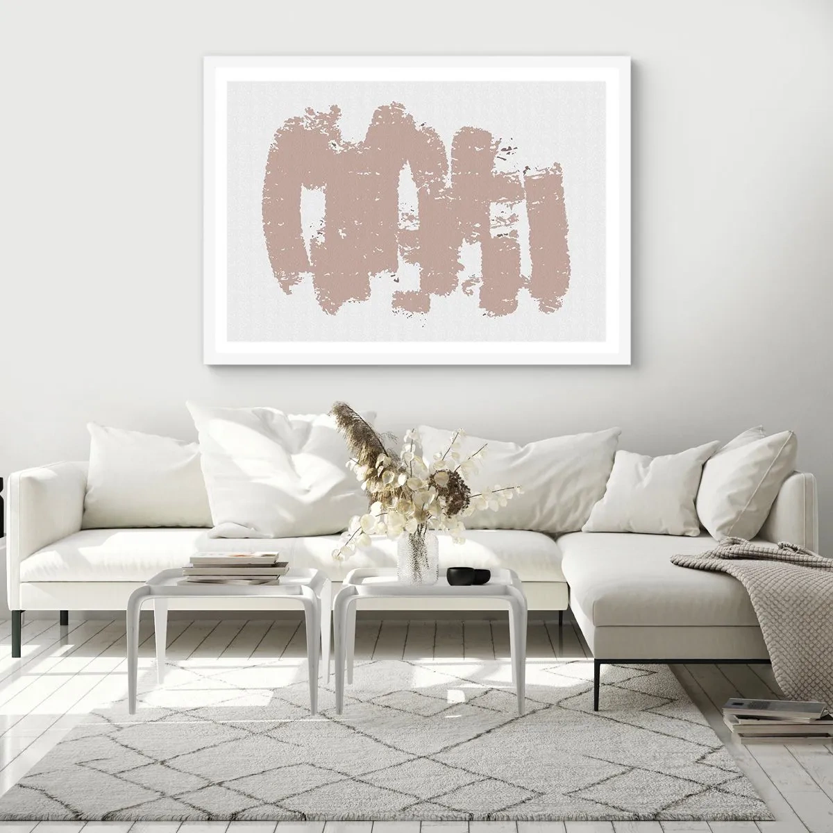 Plakat w białej ramie - Abstrakcja w łagodnym różu - 70x50 cm
