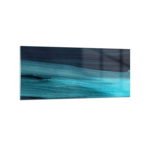 Obraz na szkle - Subtelne abstrakcyjne fale w ciemnych odcieniach błękitu - 120x50cm - Popłyń z nurtem - Nowoczesna dekoracja ścienna do salonu i sypialni ARTTOR