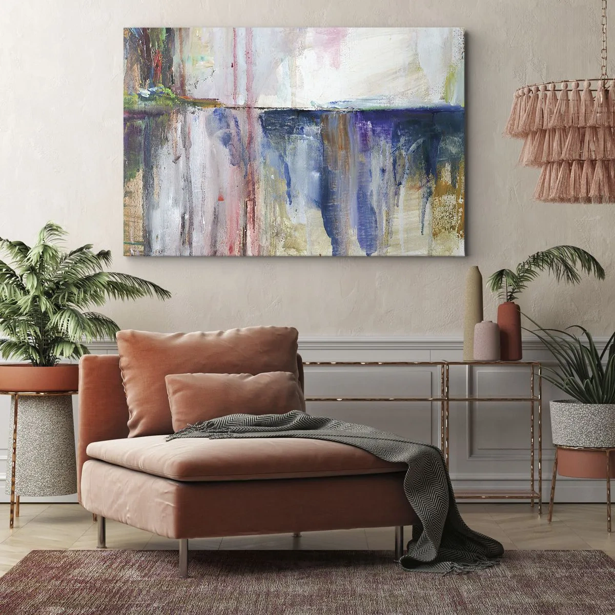 Obraz na płótnie - Abstrakcyjna kompozycja barw z efektem odbicia na płótnie - 120x80cm - Barwne wrażenia i skojarzenia - Nowoczesna dekoracja ścienna do salonu, kuchni i sypialni ARTTOR