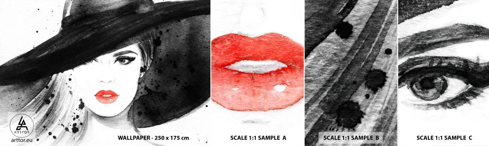 Fototapeta Próbka Samoprzylepna Deluxe Sticker - Dama w czerni - Kobieta, Twarz Kobiety, Portret Kobiety - 100x30 cm