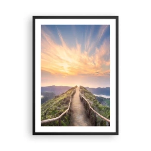 Plakat w czarnej ramie - Ścieżka na wzgórzu z widokiem na zachód słońca i góry - 50x70cm - Blisko nieba - Nowoczesna dekoracja ścienna do salonu i sypialni ARTTOR