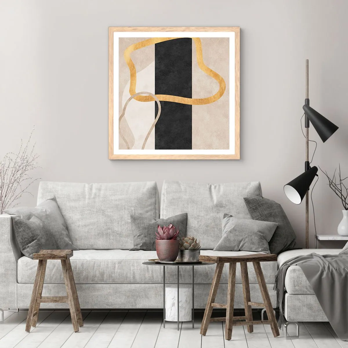 Plakat w ramie jasny dąb - Kształty zapętlone - 60x60 cm