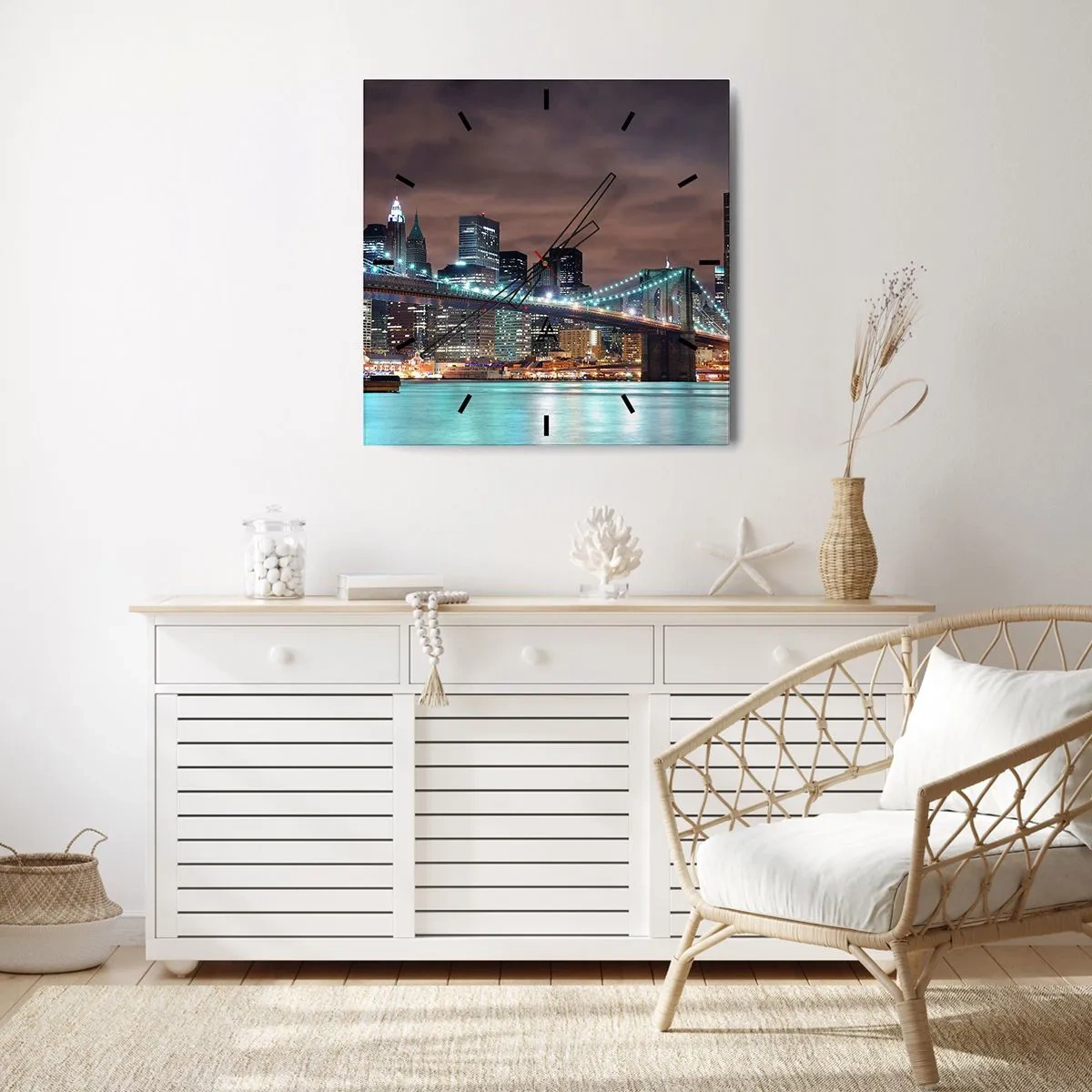 Zegar ścienny - Most podświetlony nocą na tle nowoczesnej panoramy miasta - 30x30cm - Światła wielkiego miasta - Nowoczesna dekoracja ścienna do salonu i sypialni ARTTOR
