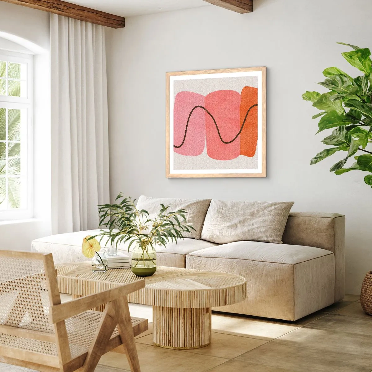 Plakat w ramie jasny dąb - łagodny ruch form - 30x30 cm