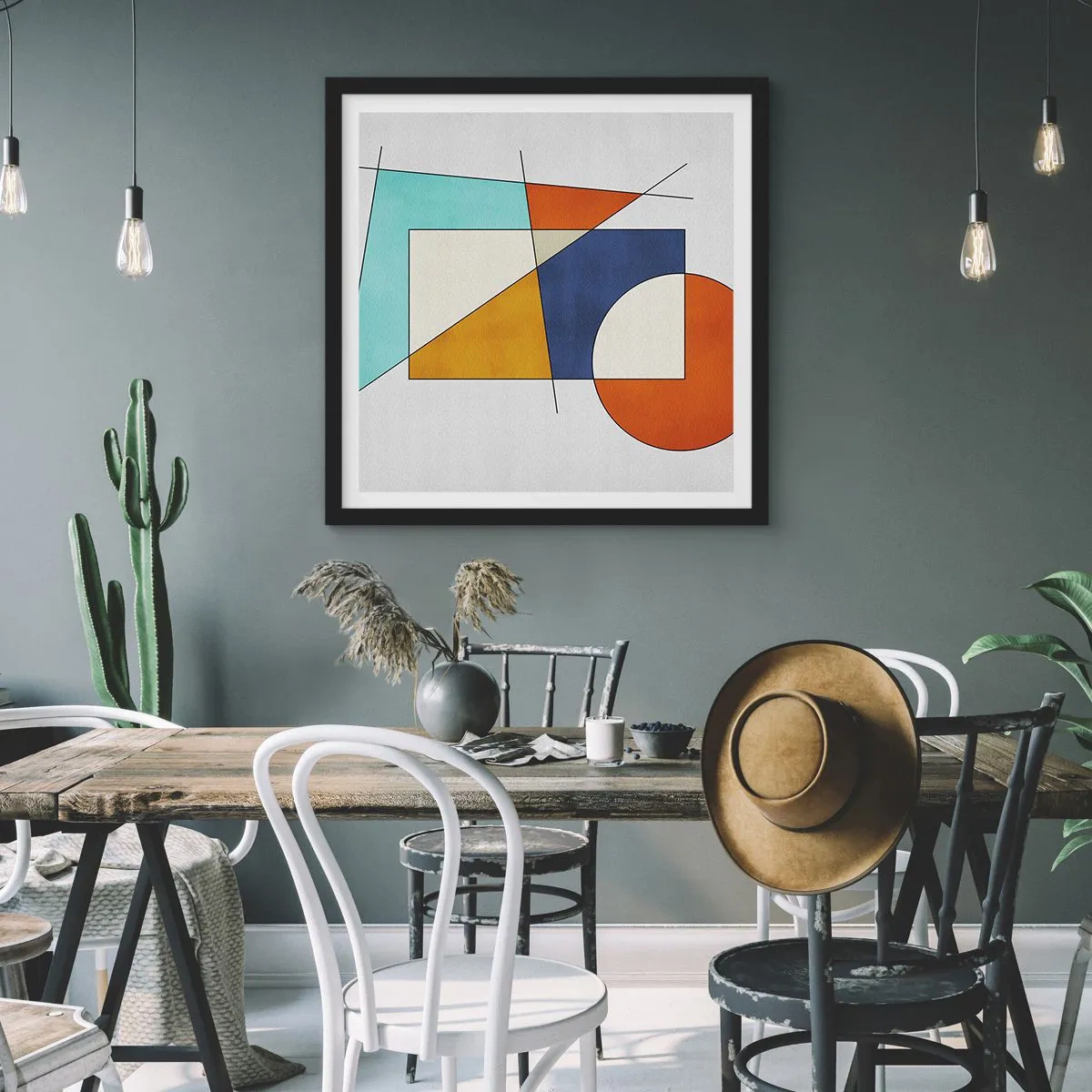 Plakat w czarnej ramie - Abstrakcja: modernistyczna zabawa - 30x30 cm