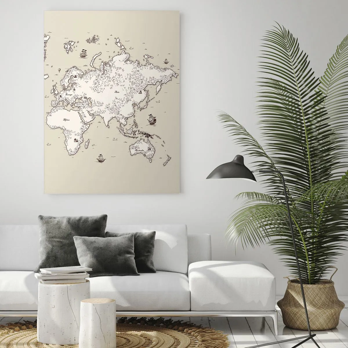 Obraz na szkle - Stylizowana mapa świata w klasycznym wydaniu - 50x70cm - Podróż dookoła świata - Nowoczesna dekoracja ścienna do salonu, kuchni i sypialni ARTTOR