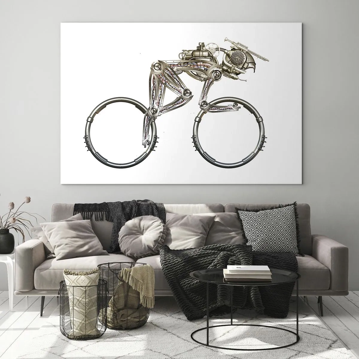 Obraz na szkle - Industrialny rower wykonany z metalu - 70x50cm - Wspaniała maszyna - Nowoczesna dekoracja ścienna do salonu i sypialni ARTTOR