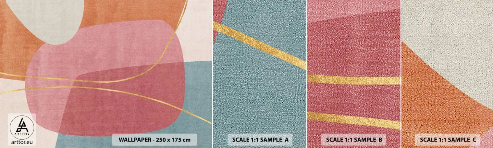 Fototapeta Próbka Samoprzylepna Deluxe Sticker - Pastelowa kompozycja z nicią złota - Abstrakcja, Minimalizm, Kształty - 100x30 cm