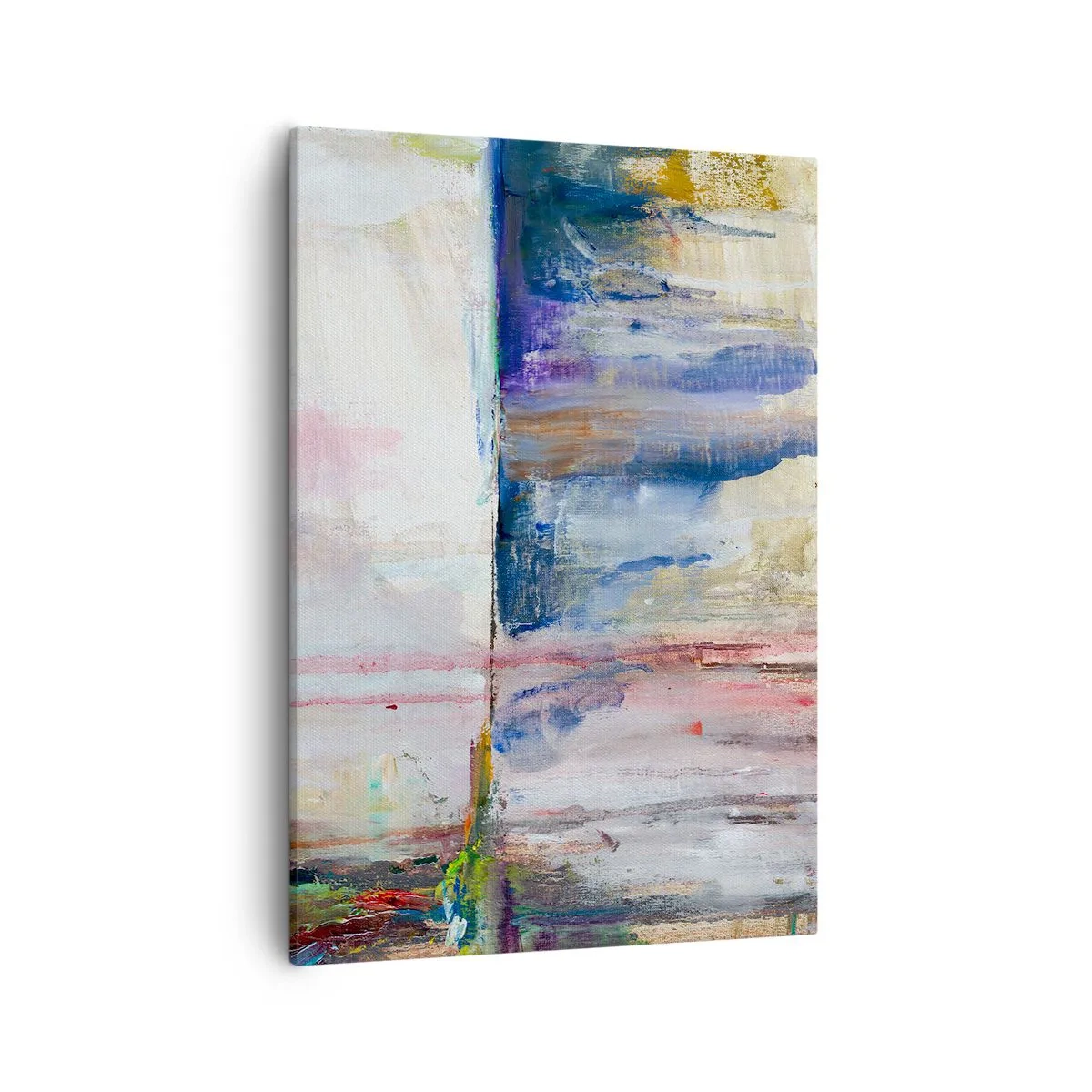 Obraz na płótnie - Abstrakcyjna kompozycja w odcieniach niebieskiego, różu i bieli - 50x70cm - Barwne wrażenia i skojarzenia - Nowoczesna dekoracja ścienna do salonu, kuchni i sypialni ARTTOR