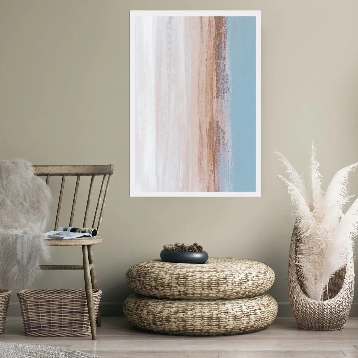 Plakat - Minimalistyczna abstrakcja w kolorach plaży i morza - 50x70cm - Niejednoznaczny pejzaż - Nowoczesna dekoracja ścienna do salonu, kuchni i sypialni ARTTOR
