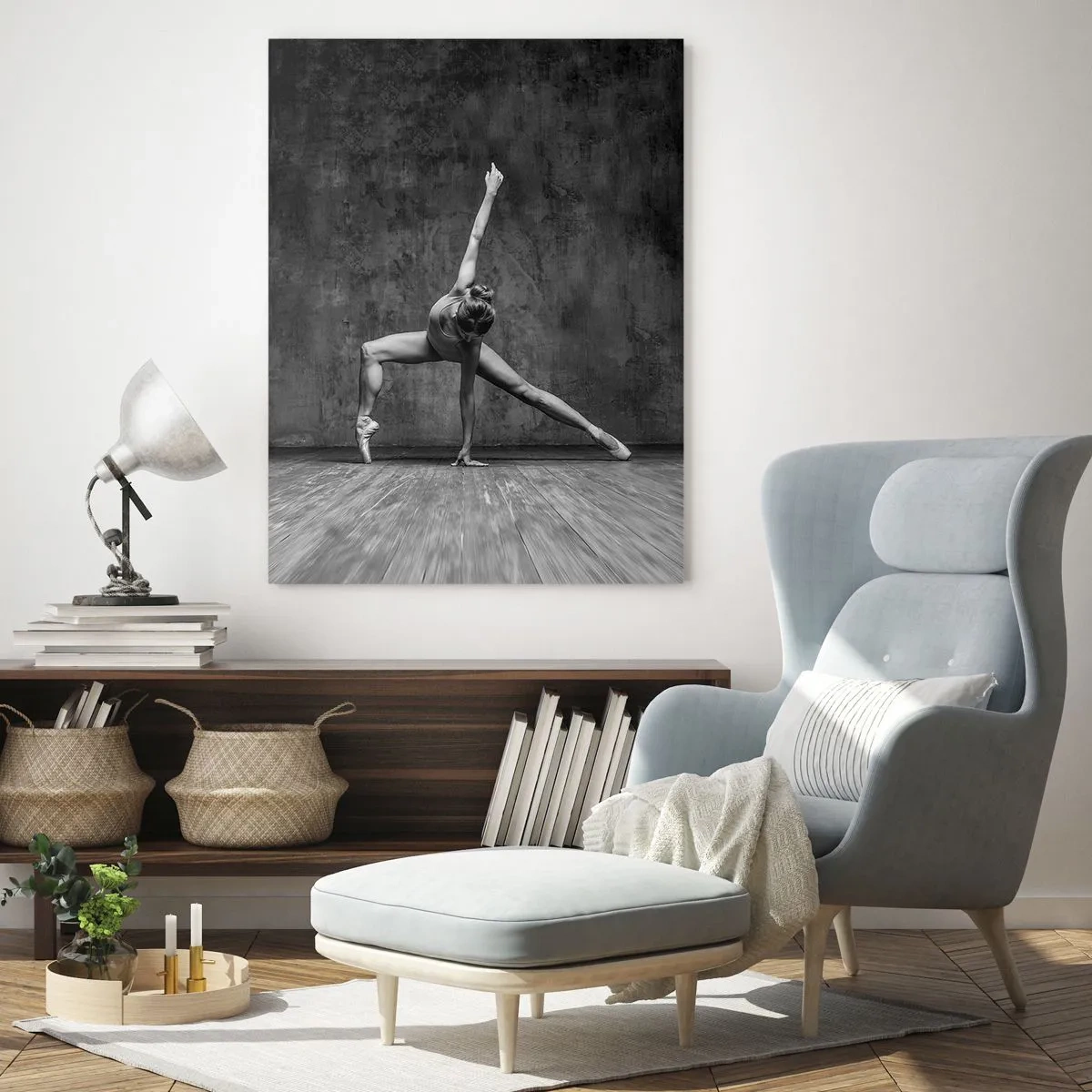Obraz na szkle - Tancerka w artystycznej pozie - 50x70cm - Ideał równowagi - Nowoczesna dekoracja ścienna do salonu, kuchni i sypialni ARTTOR