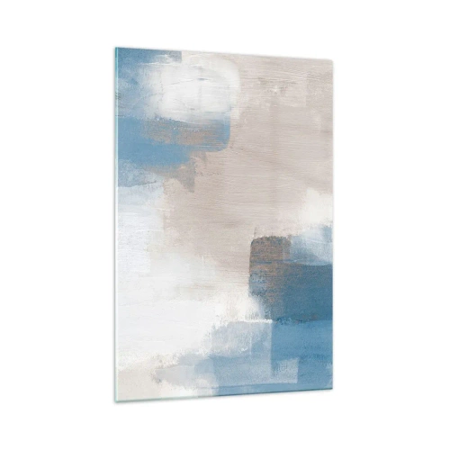 Obraz na szkle - Abstrakcyjne kształty w odcieniach błękitu i beżu - 70x100cm - Abstrakcja różowa za zasłoną błękitu - Nowoczesna dekoracja ścienna do salonu i sypialni ARTTOR