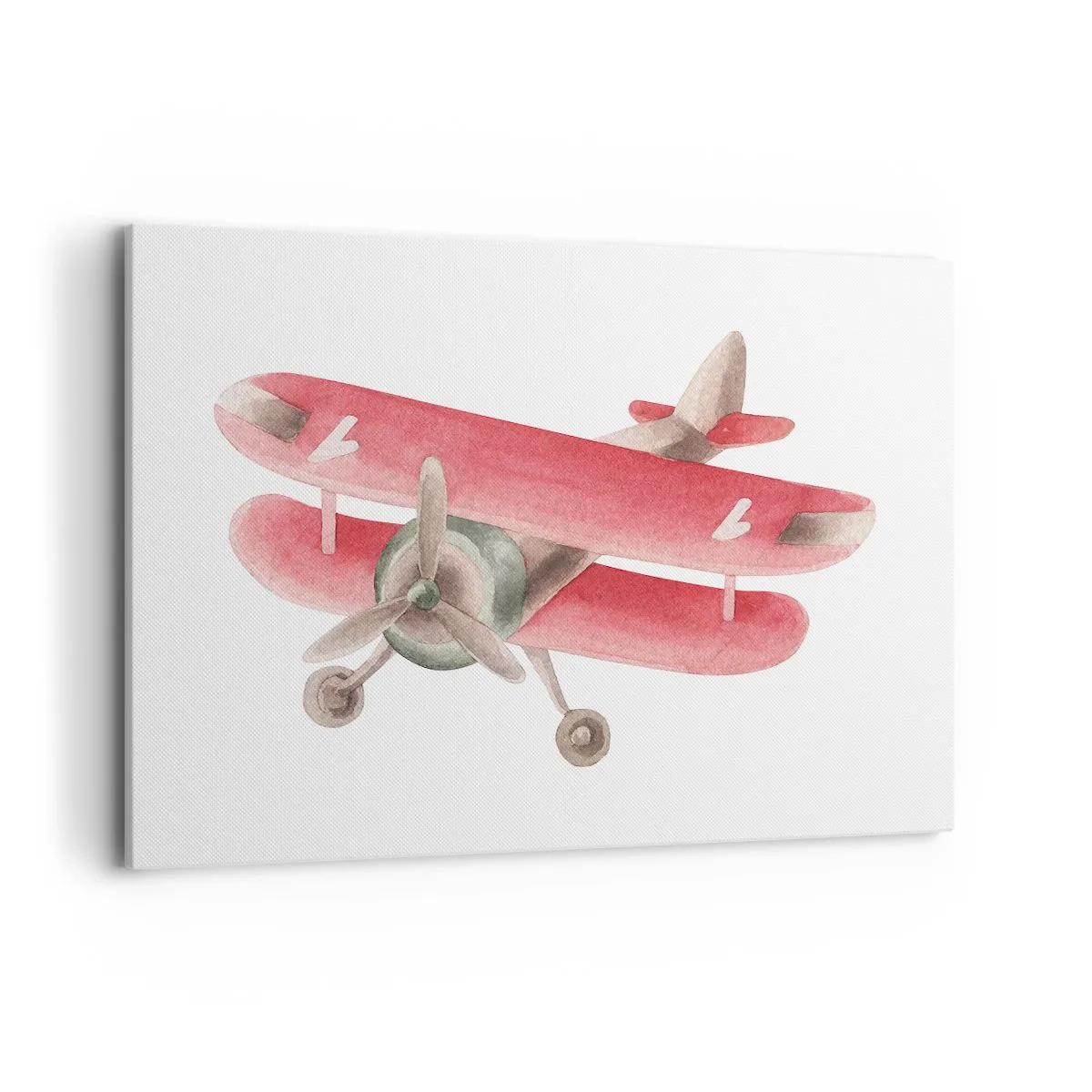 Obraz na płótnie - Czerwony samolot w stylu retro na białym tle - 100x70cm - Gotowy do wysokich lotów - Nowoczesna dekoracja ścienna do salonu, kuchni i sypialni ARTTOR