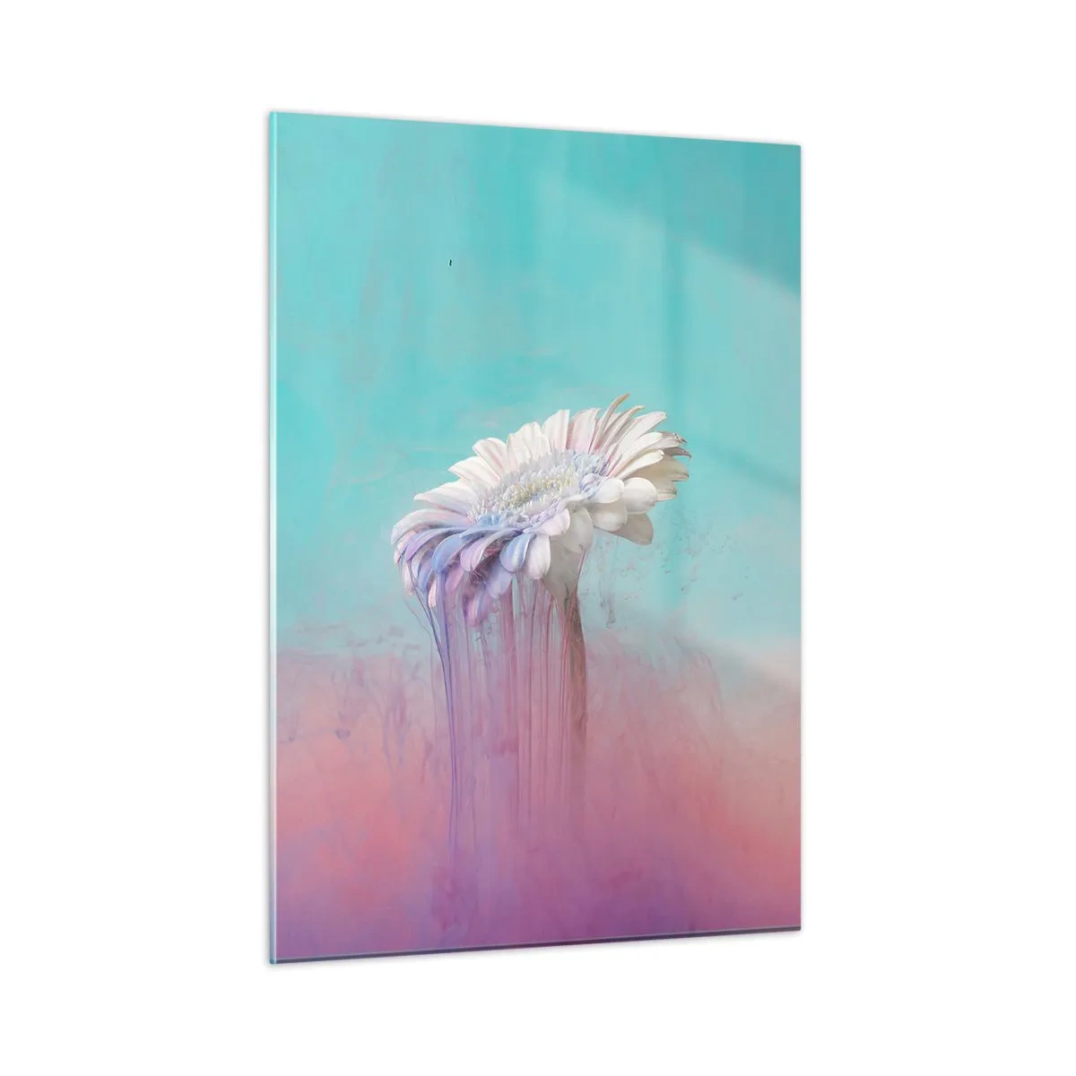 Obraz na szkle - Delikatny kwiat zanurzony w pastelowych odcieniach błękitu i różu - 50x70cm - Zaświaty kwiatów - Nowoczesna dekoracja ścienna do salonu, kuchni i sypialni ARTTOR