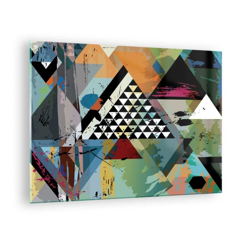 Obraz na szkle - Abstrakcyjna kompozycja geometrycznych kształtów i kolorów - 70x50cm - Jakie to proste - Nowoczesna dekoracja ścienna do salonu i sypialni ARTTOR