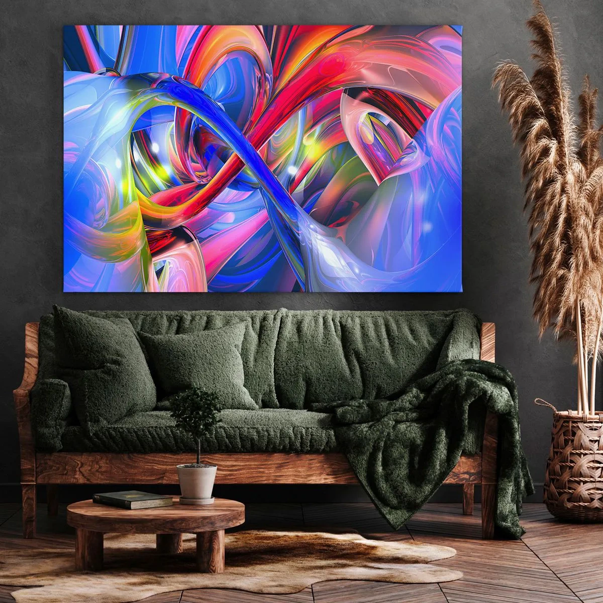 Obraz na płótnie - Abstrakcyjne, kolorowe kompozycje geometryczne w dynamicznych kształtach - 100x70cm - Taniec barw - Nowoczesna dekoracja ścienna do salonu, kuchni i sypialni ARTTOR