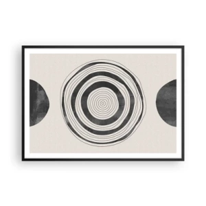 Plakat w czarnej ramie - Minimalistyczne czarno-białe okręgi na jasnym tle - 100x70cm - Ważne to co pomiędzy - Nowoczesna dekoracja ścienna do salonu i sypialni ARTTOR