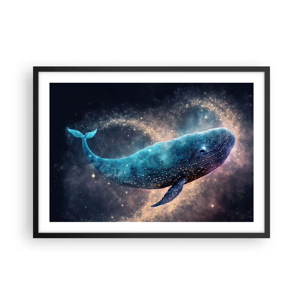 Plakat w czarnej ramie - Kosmiczny wieloryb na tle galaktyki - 70x50cm - Jest taki świat… - Nowoczesna dekoracja ścienna do salonu i sypialni ARTTOR