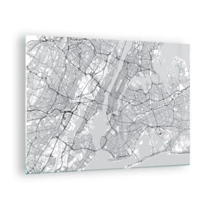 Obraz na szkle - Mapa wielkomiejskich ulic i dzielnic w monochromatycznej formie - 70x50cm - Anatomia metropolii - Nowoczesna dekoracja ścienna do salonu i sypialni ARTTOR