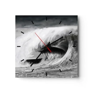 Zegar ścienny - Dramatyczna fala oceaniczna w monochromatycznym ujęciu - 30x30cm - Gniew oceanu - Nowoczesna dekoracja ścienna do salonu i sypialni ARTTOR