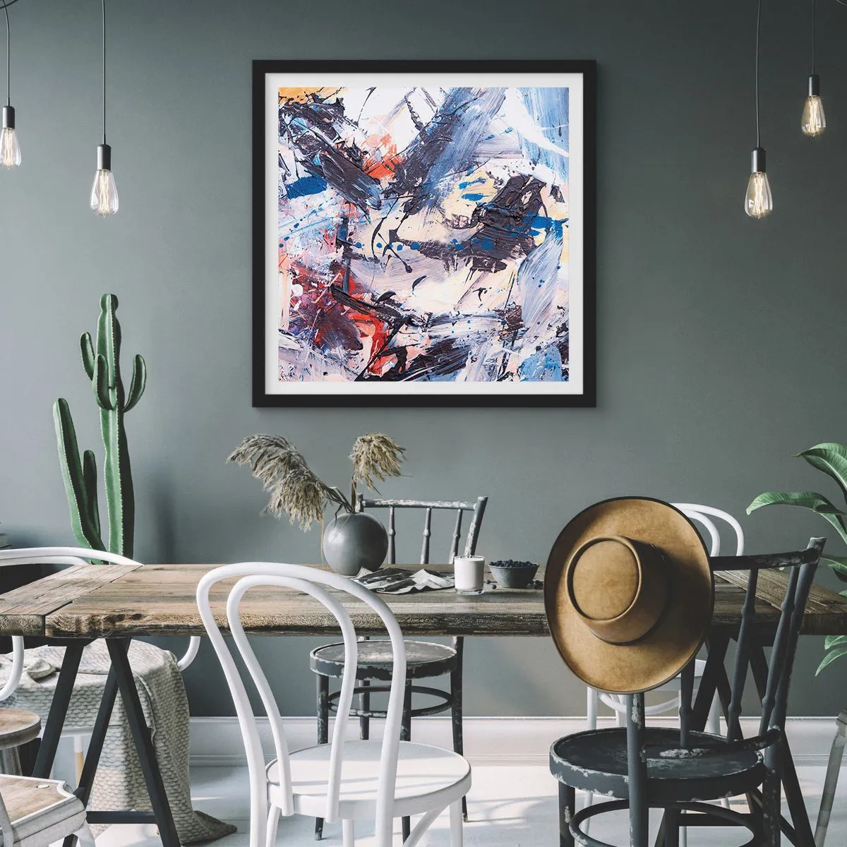 Plakat w czarnej ramie - Szalony taniec abstrakcji - 50x50 cm