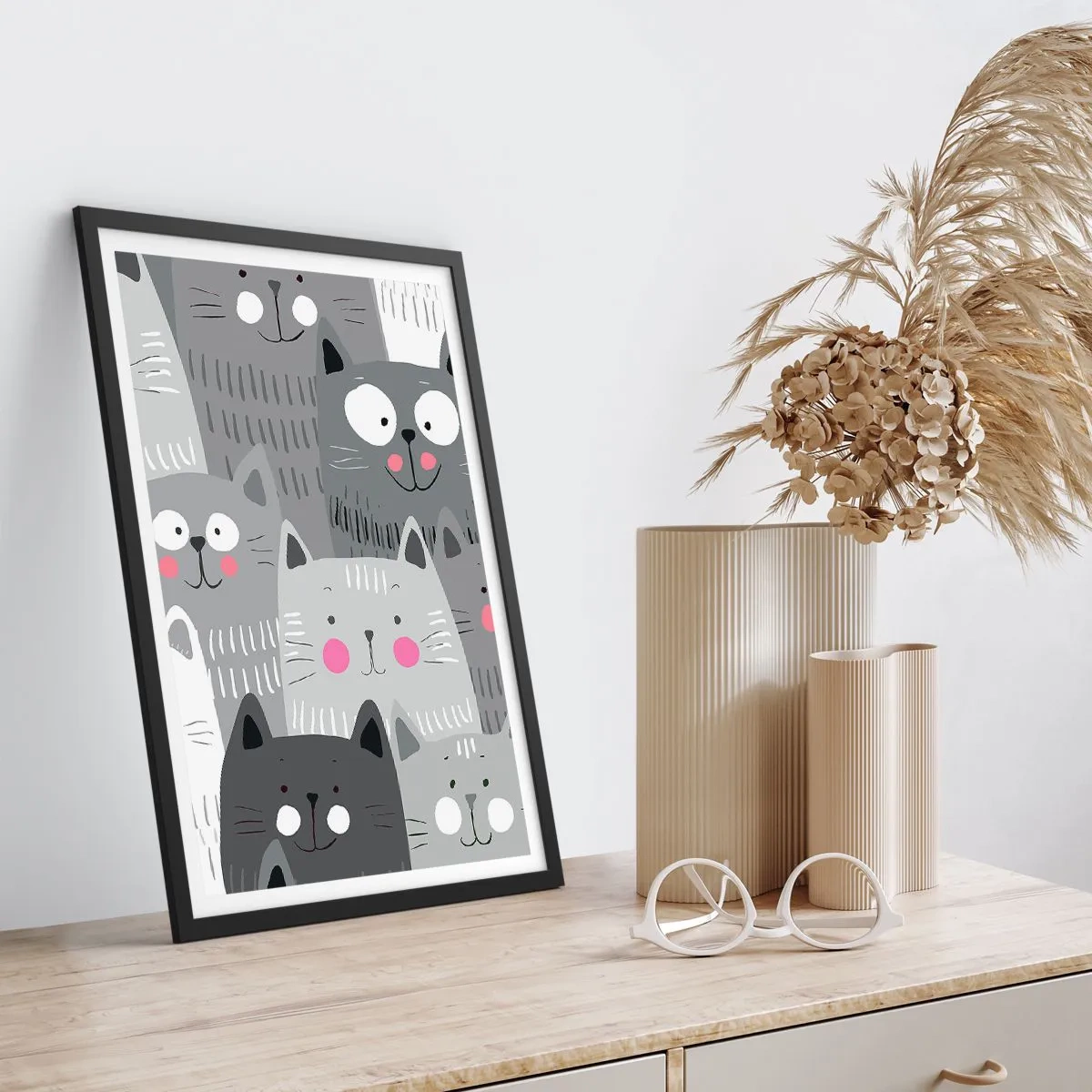 Plakat w czarnej ramie - Koci świat - 70x100 cm
