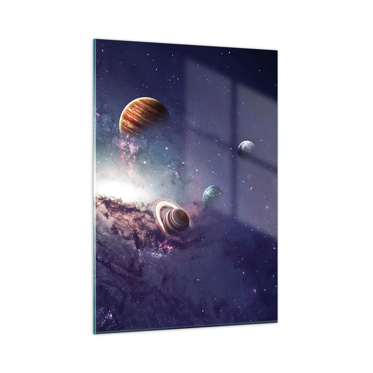 Obraz na szkle - Fantazyjna wizja planet wirujących w kosmosie - 50x70cm - Układ słoneczno-taneczny - Nowoczesna dekoracja ścienna do salonu, kuchni i sypialni ARTTOR